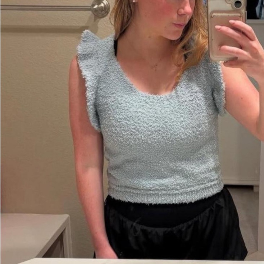 Women's Light Blue Fuzzy Top